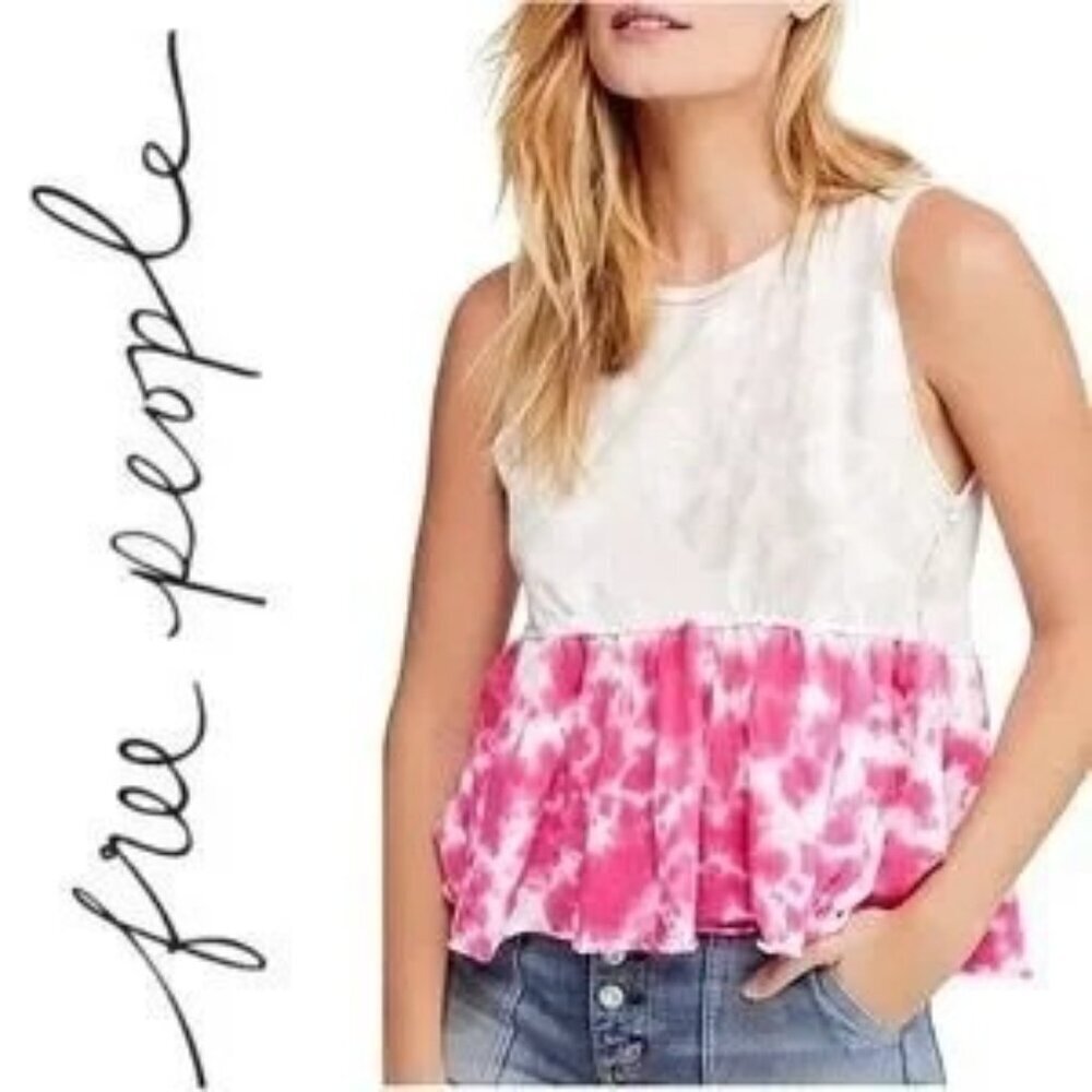 Free People Anytime Tie Dye Tank Top in Hot Hibiscus Combo - Picture 2 of 5